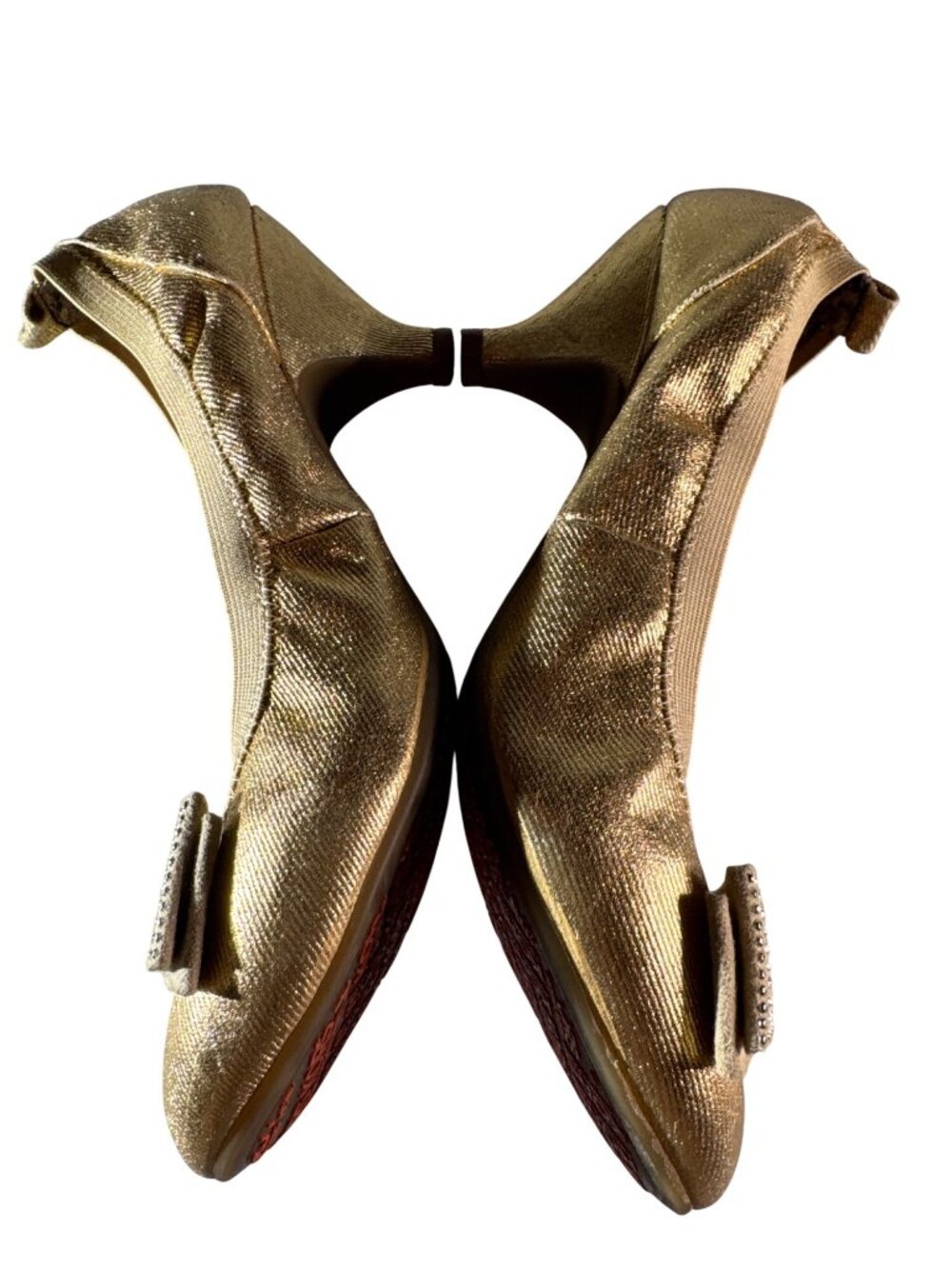 Michael Kors Gold Kitten Heels Rhinestone Bow US 5 Euro 38 UK 5 Elegant Design - Picture 4 of 11
